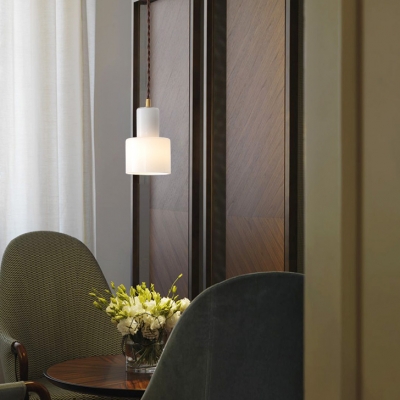 Modern Stylish Cylinder Pendant Light 1 Head Milk Glass Suspension Light in White for Bedroom Foyer