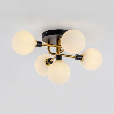 Modern Spherical Shade Ceiling Fixture Amber/Milk/Smoke Glass 5/9 Lights LED Semi Flush Mount Light for Bedroom
