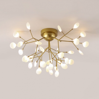 Elegant Gold LED Ceiling Light Twig 15/27/36/45 Lights Metal Semi Flush Mount Light for Cafe Hotel