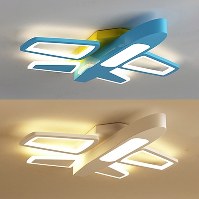 Acrylic Cartoon Airplane Ceiling Lamp Boy Bedroom Creative Blue/White LED Flush Ceiling Light in Warm/White