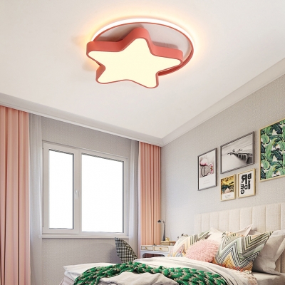 Acrylic Star LED Ceiling Mount Light Child Bedroom Cartoon Macaron Colored Flush Light in Warm/White