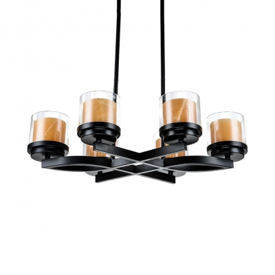 American Rustic Black Chandelier Cylinder Candle 6/8 Lights Metal Hanging Lamp for Bar