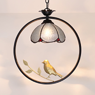 Antique Brass Bird Hanging Light Single Light Glass Pendant Lighting for Dining Room