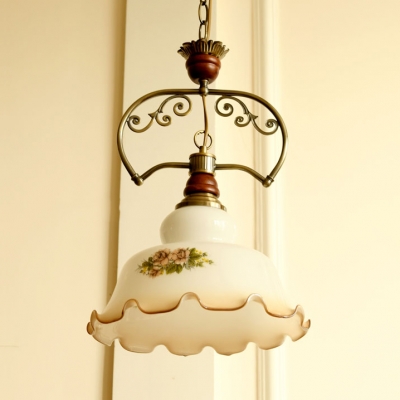 Antique Style Petal LED Ceiling Pendant Hotel 1 Light Ceramics Rustic Style Hanging Lamp in White