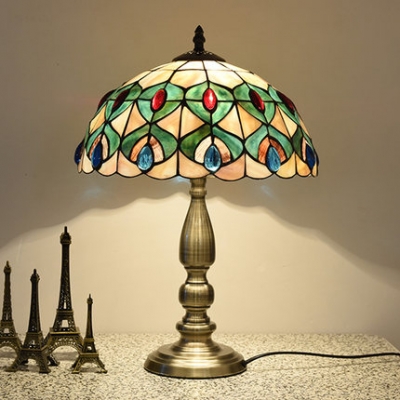 Antique Tiffany Dragonfly/Peacock Desk Light Stained Glass One Light Table Light for Restaurant