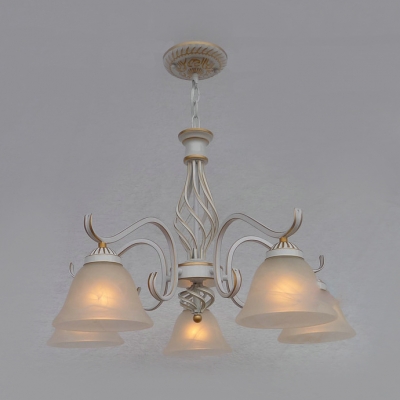 Bell Study Room Chandelier Metal 3/5/6/8 Lights Vintage Style Ceiling Pendant in White