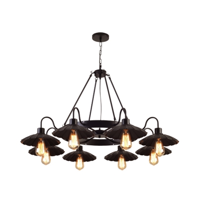 

Black Scalloped Edge Pendant Lamp 8 Lights Industrial Bare Bulb Chandelier for Dining Room, HL532430