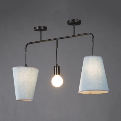 Black-White/Blue Tapered Island Fixture 3 Lights Contemporary Fabric Suspension Light for Bar