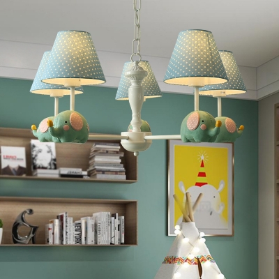 Blue/Pink Elephant Doll Chandelier 5 Lights Cute Metal LED Hanging Light in Warm for Child Bedroom
