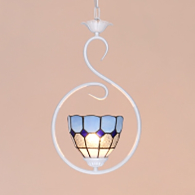 Dark Blue/Sky Blue/White Pendant Light with Ring Modern Style Glass Ceiling Lamp for Living Room