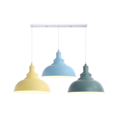 Candy Colored Dome/Saucer Pendant Light 3 Heads Nordic Style Metal Hanging Lamp for Shop