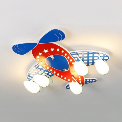 Cartoon Airplane Bedroom Semi Flush Ceiling Light Wood 3 5 Lights