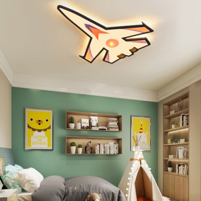 Cartoon Airplane Kid Bedroom Ceiling Lamp Metal Creative LED Flush Ceiling Light in Warm/White