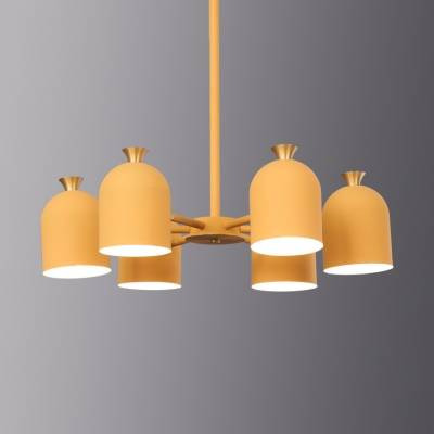 Contemporary Cup Shade Chandelier Metal 6 Lights Yellow Suspension Light for Child Bedroom