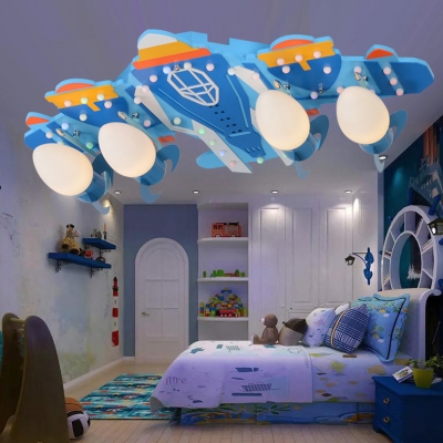 Cool Plane Shape LED Ceiling Mount Light Wood 4 Heads Light Blue Flush Light for Nursing Room