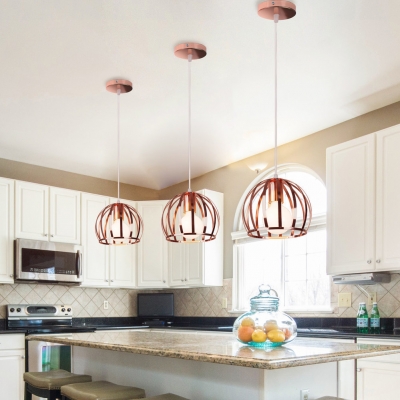 Creative Watermelon Cage Hanging Light 1 Light Metal Suspension Light in Rose Gold for Bedroom