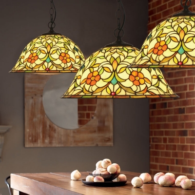Dining Room Floral Theme Ceiling Pendant Stained Glass Tiffany Rustic 16 Inch Hanging Light