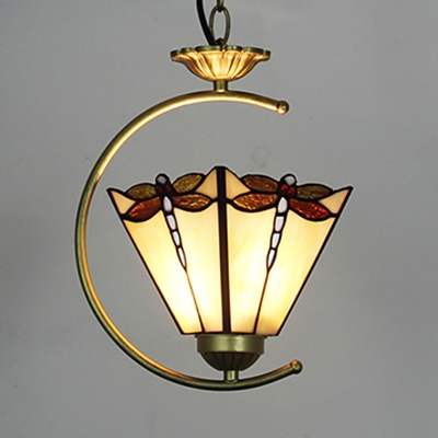 Dragonfly Pattern Hanging Light 1 Light Tiffany Antique Beige/Clear Glass Pendant Light for Stair