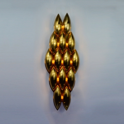 Elegant Style Satin Brass Sconce Light Leaf Shade 7/14 Lights Metal Wall Lamp for Dining Room