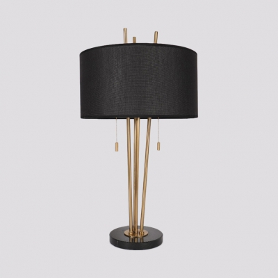 Fabric Drum Desk Light 1 Light Antique Style Pull Chain Reading Light in Black/Gold/White for Hotel
