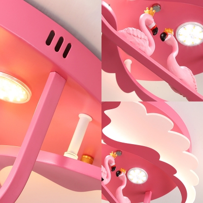 Flamingo Girl Bedroom Flush Mount Light Metal Lovely Pink LED Ceiling Fixture in Warm/White