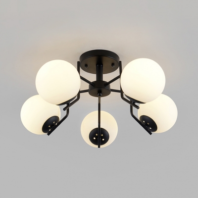 Frosted Glass Globe Semi Ceiling Mount Light Dining Room 3/5/6/8 Lights Modern Ceiling Lamp in White