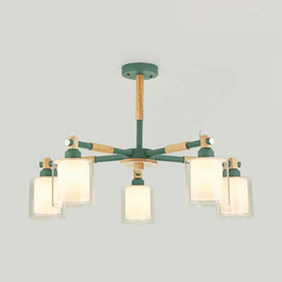 Glass Cylinder Suspension Light Foyer 5 Lights Contemporary Chandelier with Macaron Color