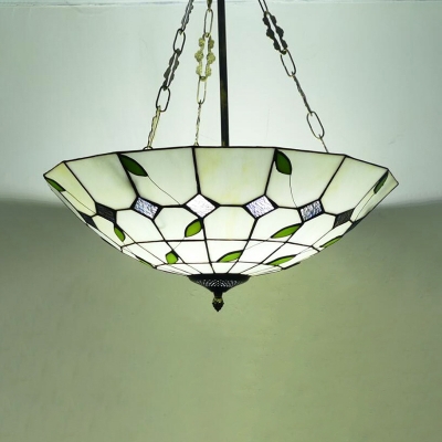 Glass Dome Shade Pendant Light Dining Room Tiffany Style Rustic Chandelier with Leaf