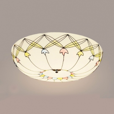 Glass Indented Bowl Ceiling Mount Light Living Room Tiffany Style Flush Light in White