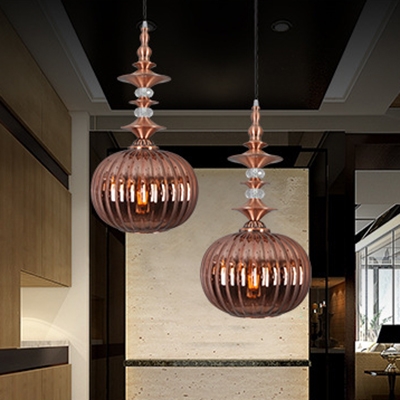 Glass Melon Shape Pendant Light Living Room 1 Light Modern Hanging Light in Copper/Chrome/Gold