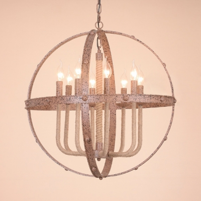 Globe Living Room Chandelier with Fake Candle Metal 6/8 Lights Vintage Style Pendant Light in Rust
