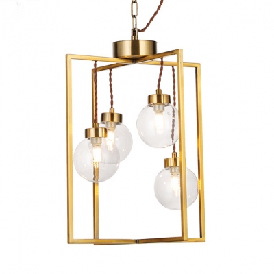 Globe Shade Hanging Light 3/4 Lights Simple Style Metal Chandelier in Brass for Study Room