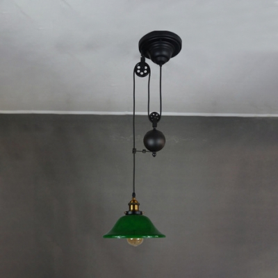 Industrial Bell Shade Pendant Light 1 Light Glass Pendant Lamp With Pulley In Green For Cloth Shop 1561650902928 