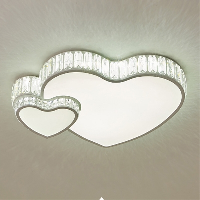 Kindergarten Heart LED Flush Mount Light Acrylic Contemporary White Lighting Ceiling Light with Crystal