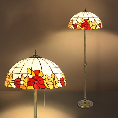Living Room Floral Floor Lamp Handmade Stained Glass 2 Heads Tiffany Rustic Standing Light