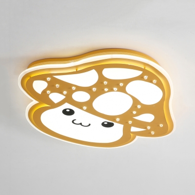 Lovely Mushroom LED Ceiling Light with Crystal Metal Candy Colored Flush Mount Light for Kindergarten