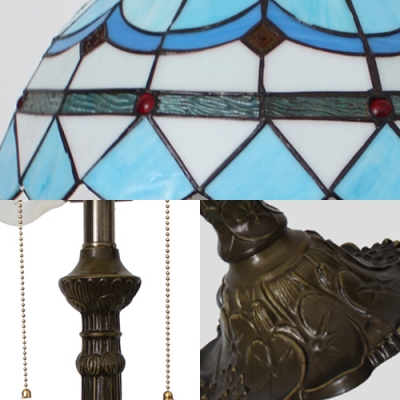 Mediterranean Style Bowl Table Light Stained Glass Two Lights Blue Table Lamp for Living Room