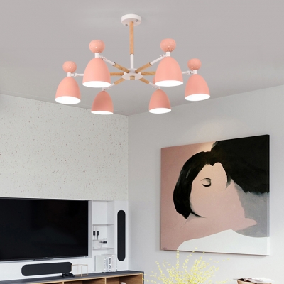 Metal Bowl Shade Hanging Light 6 Lights Nordic Style Candy Colored Pendant Light for Kid Bedroom