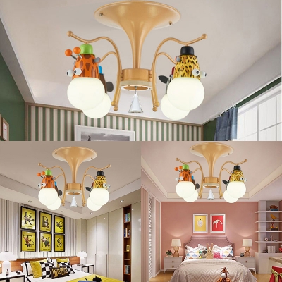Metal Colorful Animal Semi Ceiling Mount Light Kindergarten Bedroom 4 Heads Lovely Ceiling Lamp