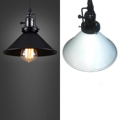 Metal Conical Suspension Light 1 Light Industrial Hanging Light with Swivel Joint in Black/White for Warehouse