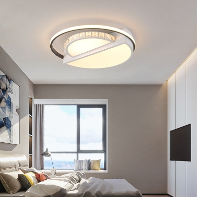 Metal Half-Circle Flush Ceiling Light with Crystal Nordic Style Stepless Dimming/Third Gear LED Ceiling Lamp for Bedroom