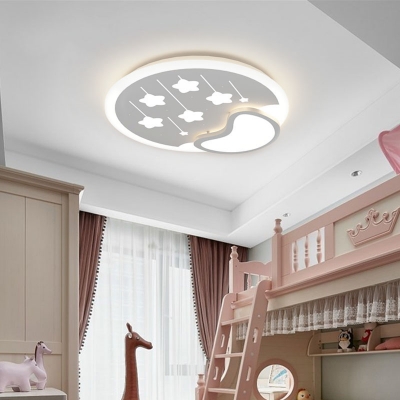 Metal Meteor Flushmount Light Lovely White LED Ceiling Lamp in Warm/White for Child Bedroom