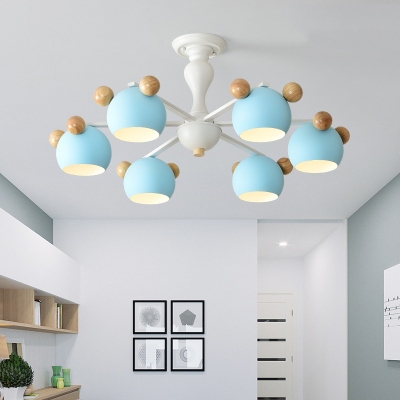 Metal Sphere Hanging Light 3/6/8 Lights Nordic Style Chandelier in Blue/Pink/White for Nursing Room