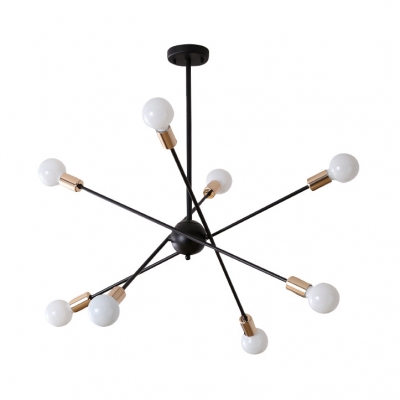 Metal Starburst Pendant Lamp 6/8 Lights Simple Stylish Chandelier in Black/White for Bedroom