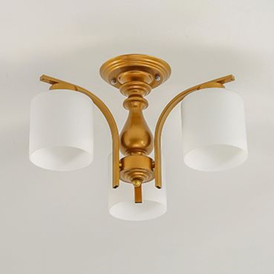 Modern Black/Gold Ceiling Light with Cylinder Shape 3/5 Lights Metal Frosted Glass Semi Flush Chandelier for Foyer