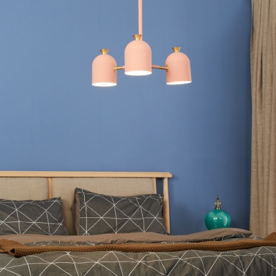 Modern Cup Shade Hanging Light 3 Lights Metal Chandelier in Pink for Girls Bedroom