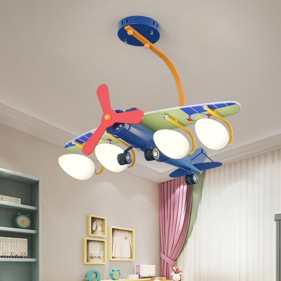 Modern Propeller Airplane Hanging Light with Blue/Green Wing Metal 4 Heads Ceiling Light for Nursing Room