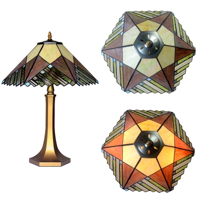 Multi-Color Craftsman Desk Light Two Lights Tiffany Vintage Stained Glass Table Lamp for Bedside Table
