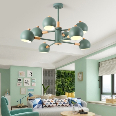 Nordic Style Orb Hanging Lighting Metal 8 Light Macaron White/Green/Gray Chandelier for Bedroom