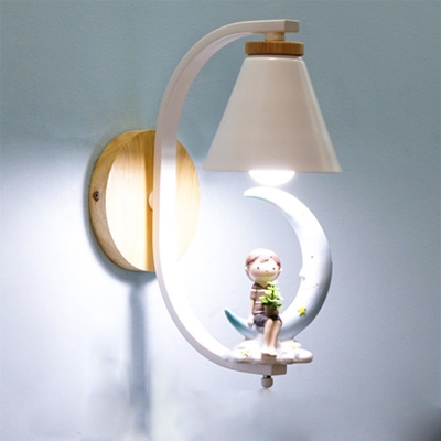 Resin Metal Cone Wall Light Boy Girl Bedroom 1 Light Lovely LED Sconce Light with Kid Moon